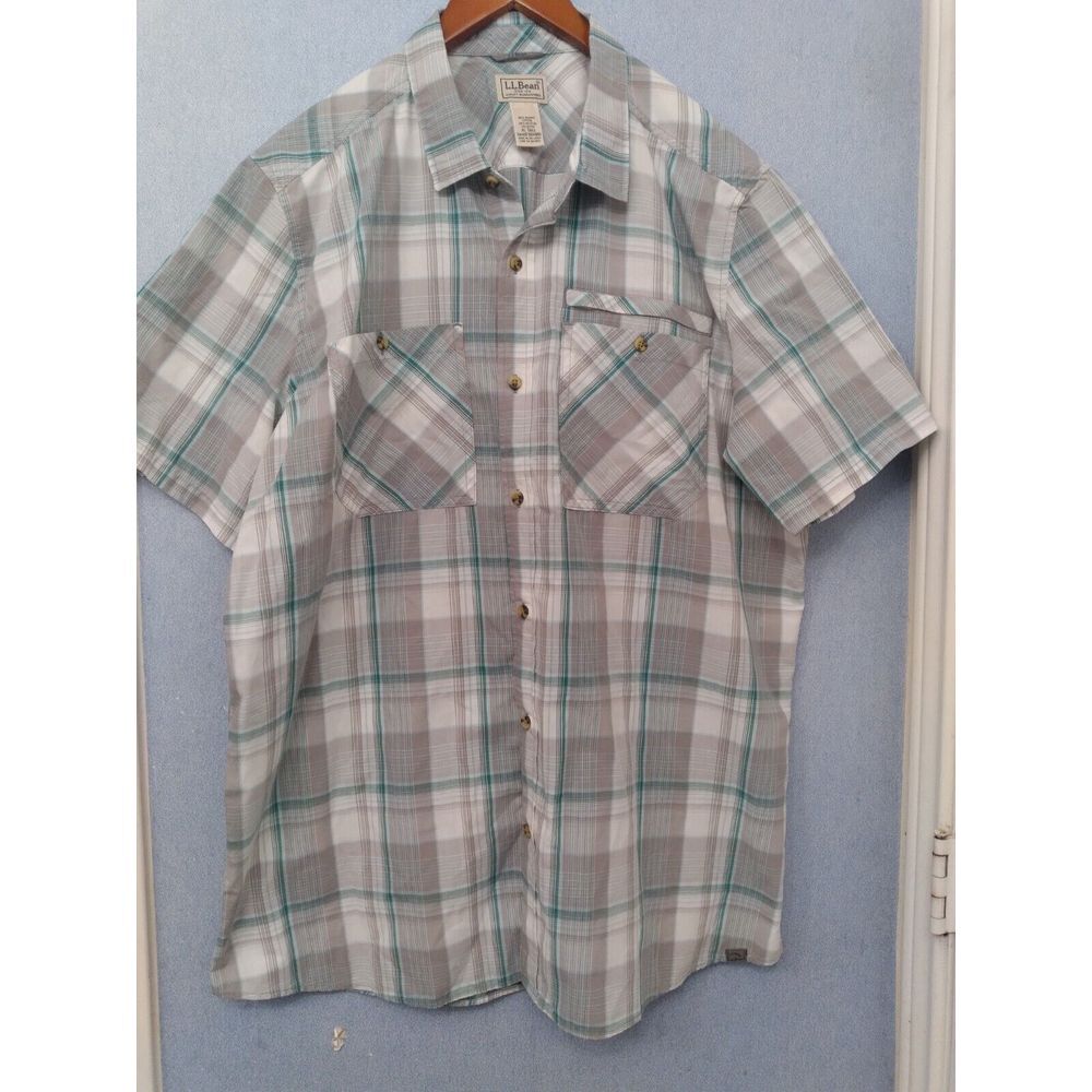 L.L.Bean Plaid Button Down Shirt Short Sleeve Casual Work XL‎ Tall